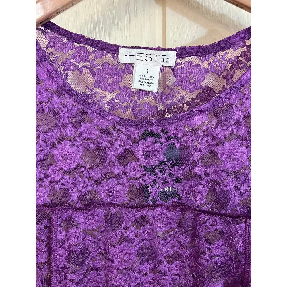 Sexy Sheer Torrid 1X CROP TOP Purple Haze Stretch Lace Festival Festi Blouse NEW - Picture 8 of 13